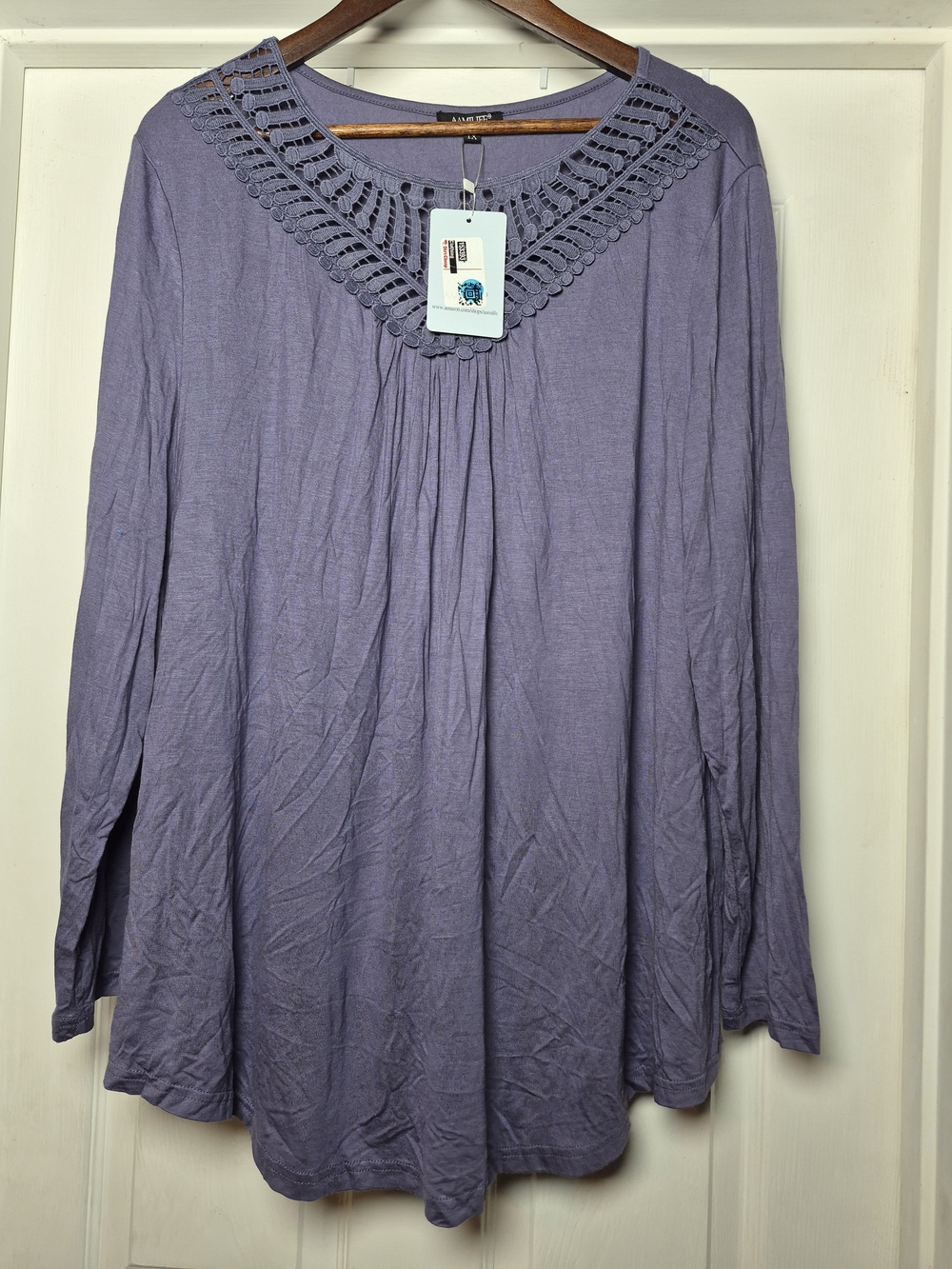 Aamilife Lavender Crochet Yoke Long-Sleeve Top 1x NWT